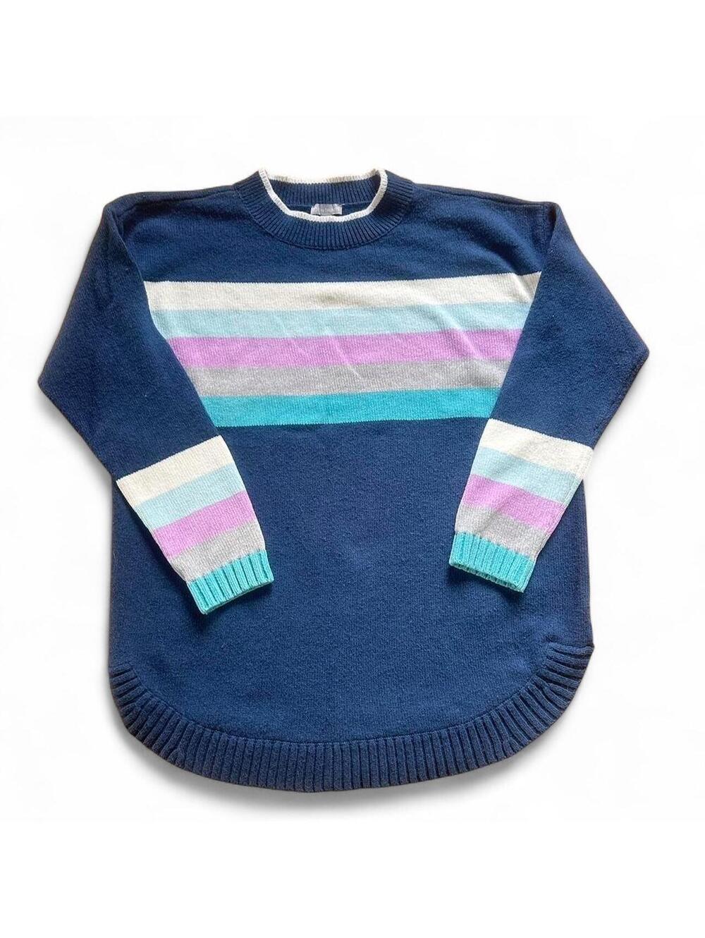 Talbots Navy Blue Striped Crewneck Sweater, Large Petite